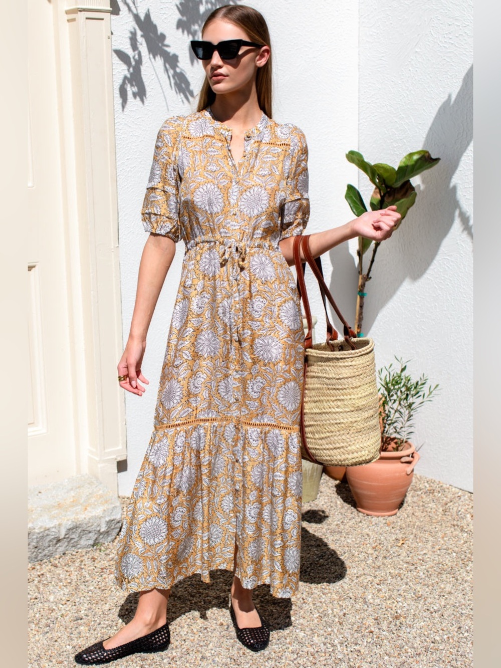 Emerson Fry Lucy 4 Short Sleeve           Tie-Waist Maxi Dress
